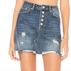 189-We The Free Blue‎ Distressed Denim Skirt